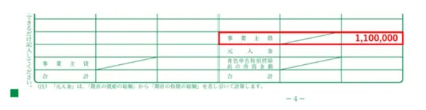 青色申告決算書の4ページ　事業主借の記入欄