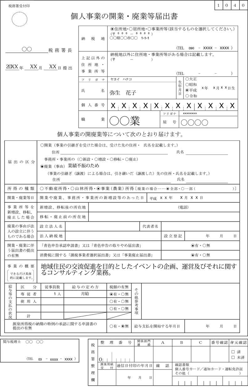 個人事業の開業・廃業等届出書