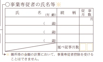 収支内訳書　専従者の氏名等欄
