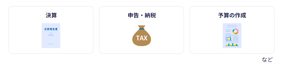 決算、申告・納税、予算の作成など